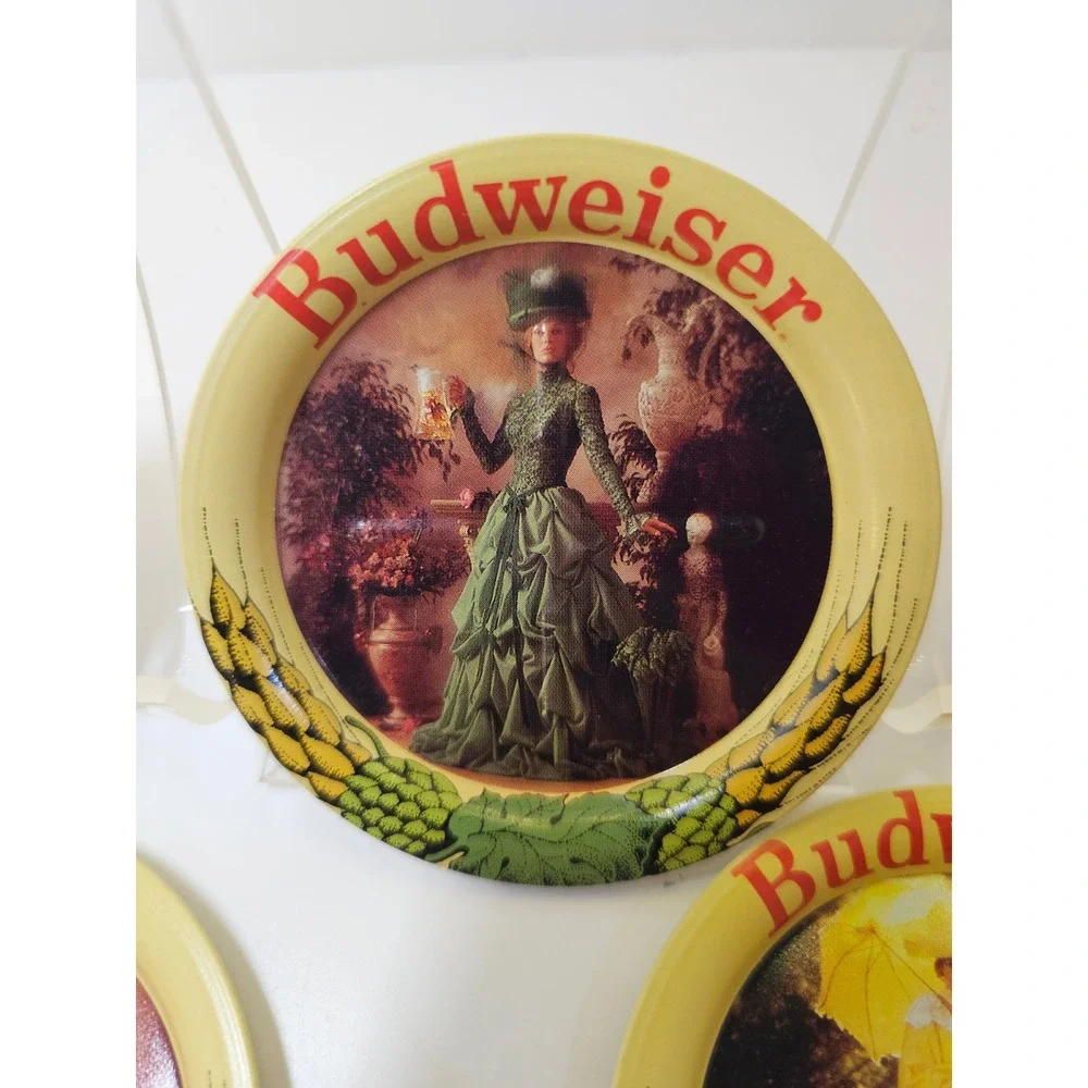 Budweiser Beer Coasters Set of 6 Vintage Collectible Metal‎ Round Images